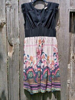 Antix Boho Floral Dress Midi Sz L Black Pink Cream Brown Green